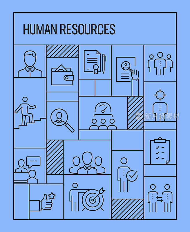 Human Resources Concept. Geometric Retro Style Banner and Poster Concept with Human Resources Line Icons